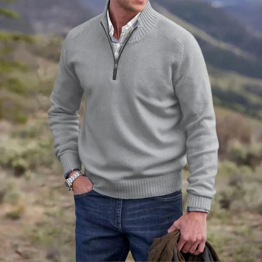 Men's Cotton Jumper with Quarter-Zip - Knitwear