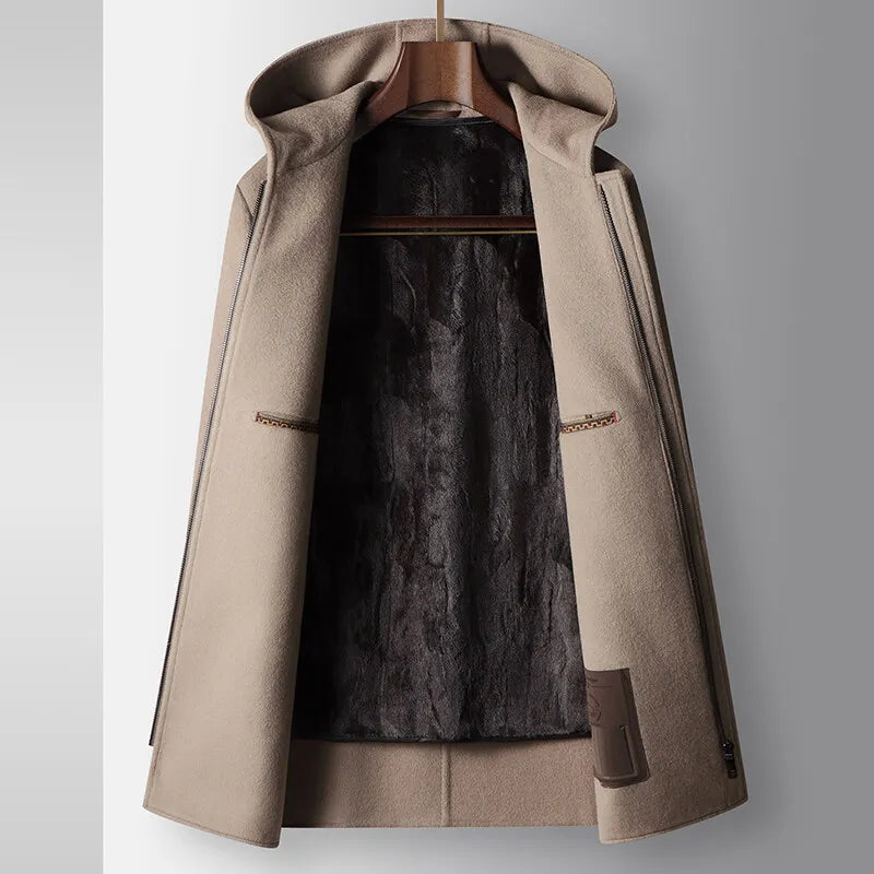 100% WOOLEN HOODED COAT
