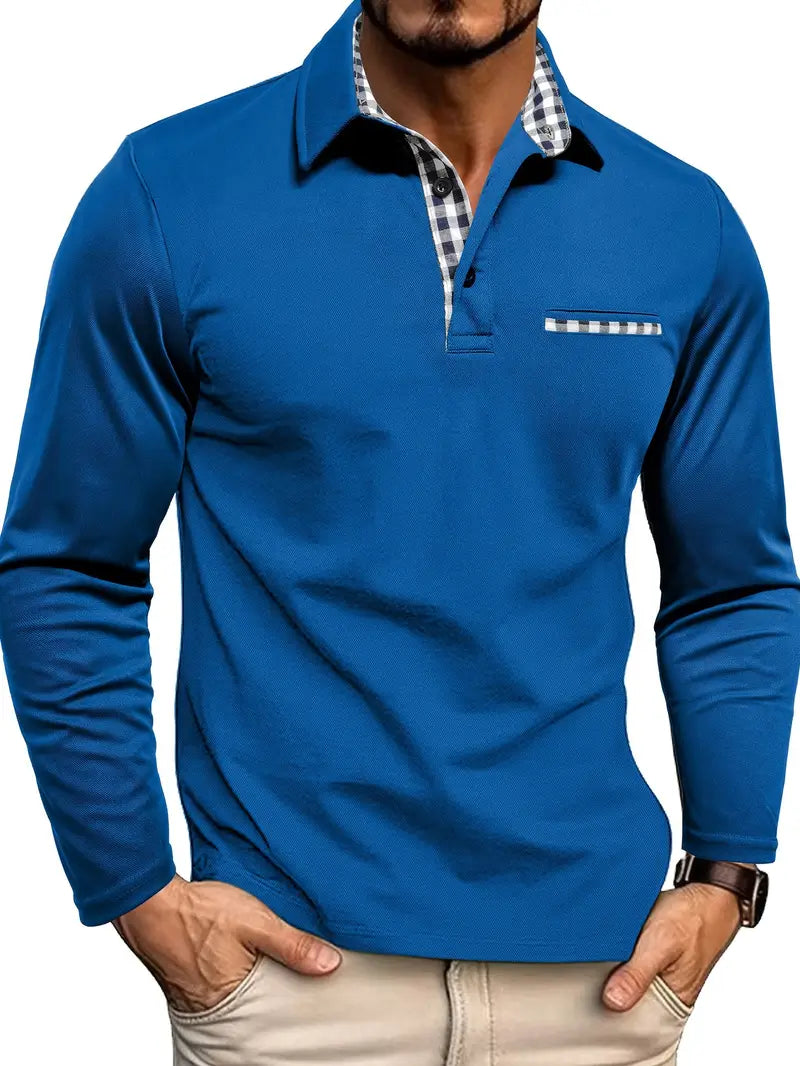 Adriano – Long Sleeve Polo Shirt With Check Details