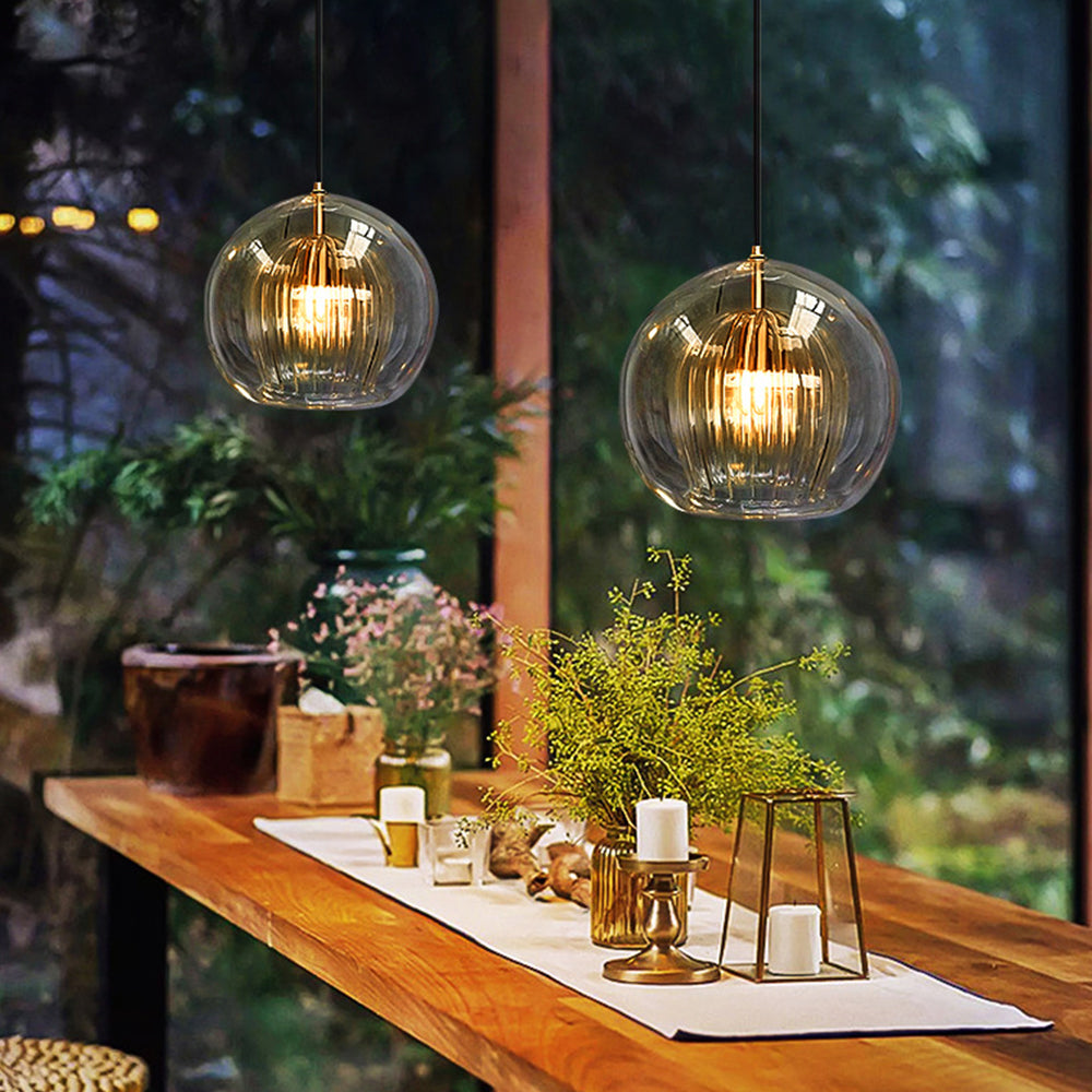 June Glass Globe Pendant Light Clear &Amber