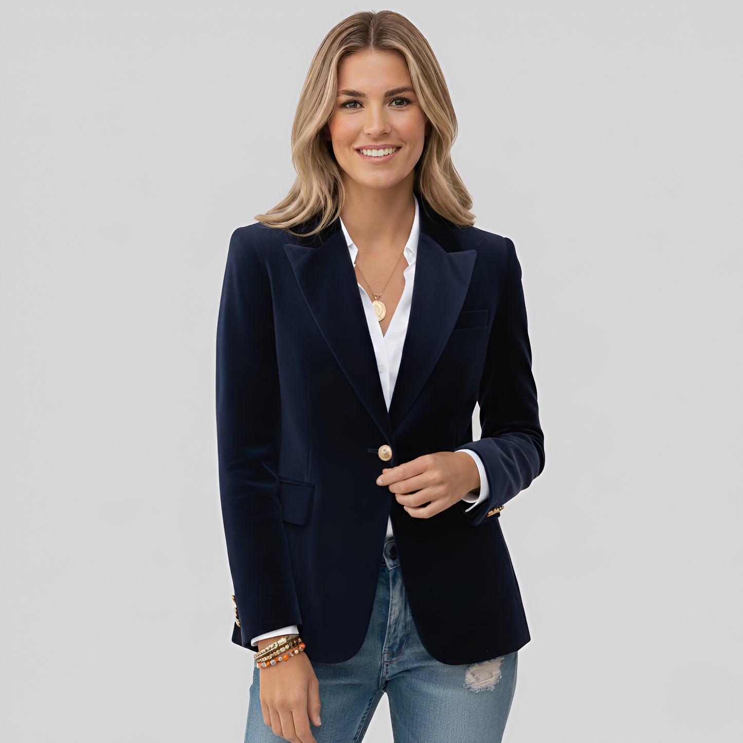 Women's Velvet Blazer – Elegant One-Button Tailored Jacket