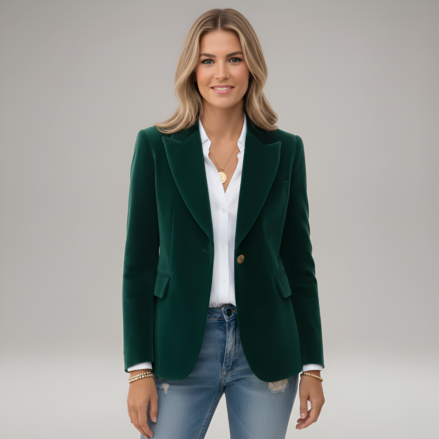 Women's Velvet Blazer – Elegant One-Button Tailored Jacket