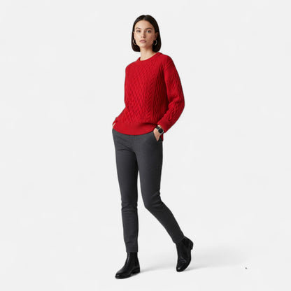 Women’s Wool Sweater – Cable Knit Round Neck Elegance