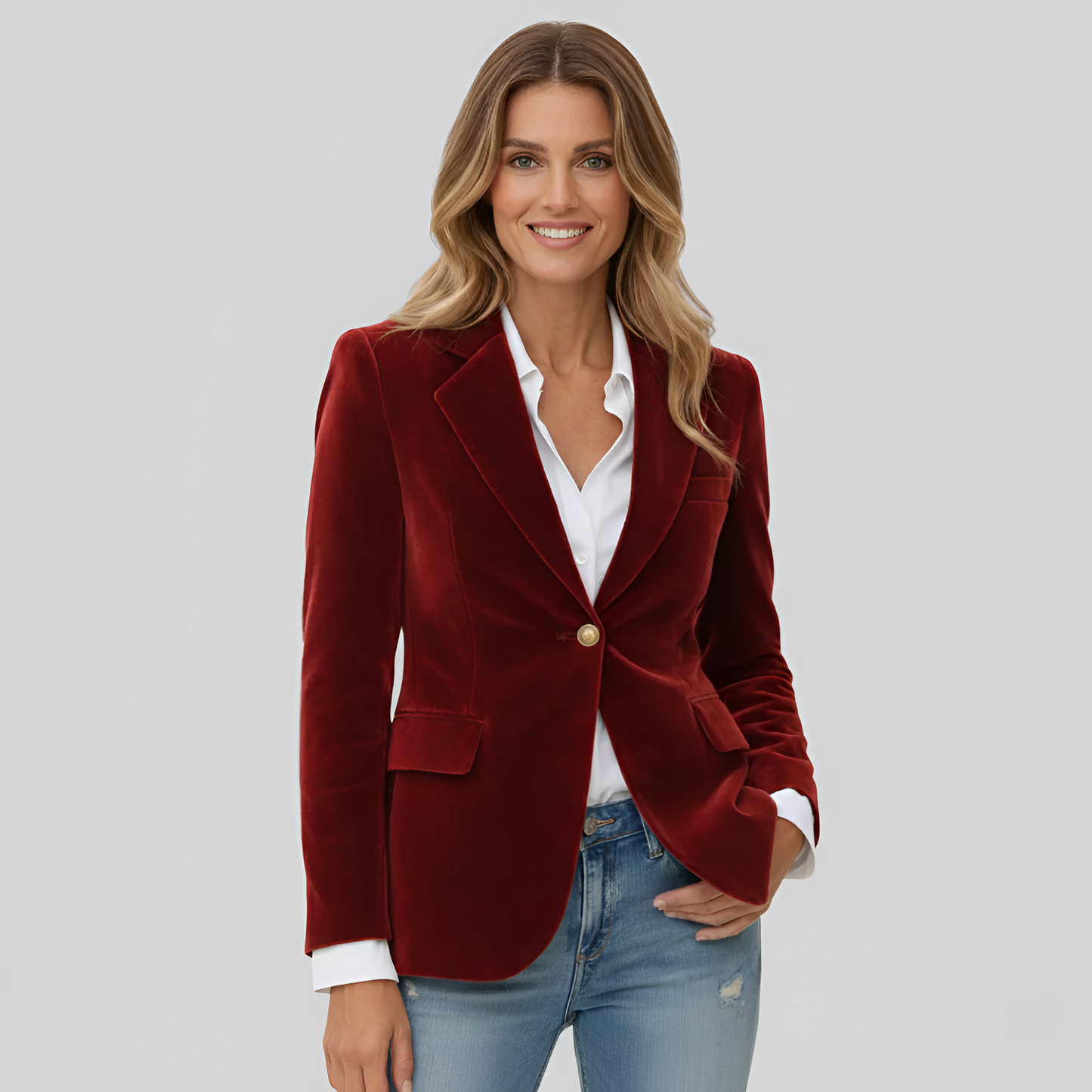 Women's Velvet Blazer – Elegant One-Button Tailored Jacket