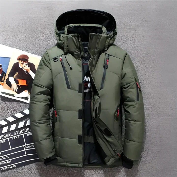 Men's Hooded Puffer Jacket – with Zipper Pockets