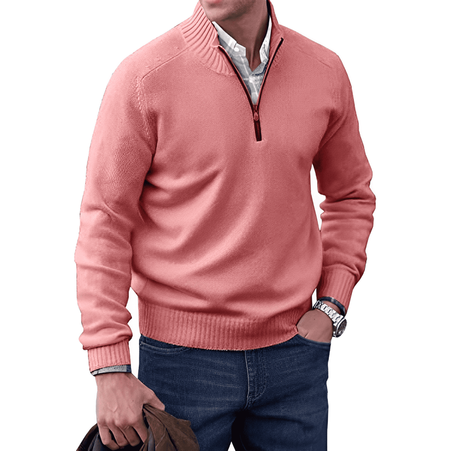 Men's Cotton Jumper with Quarter-Zip - Knitwear