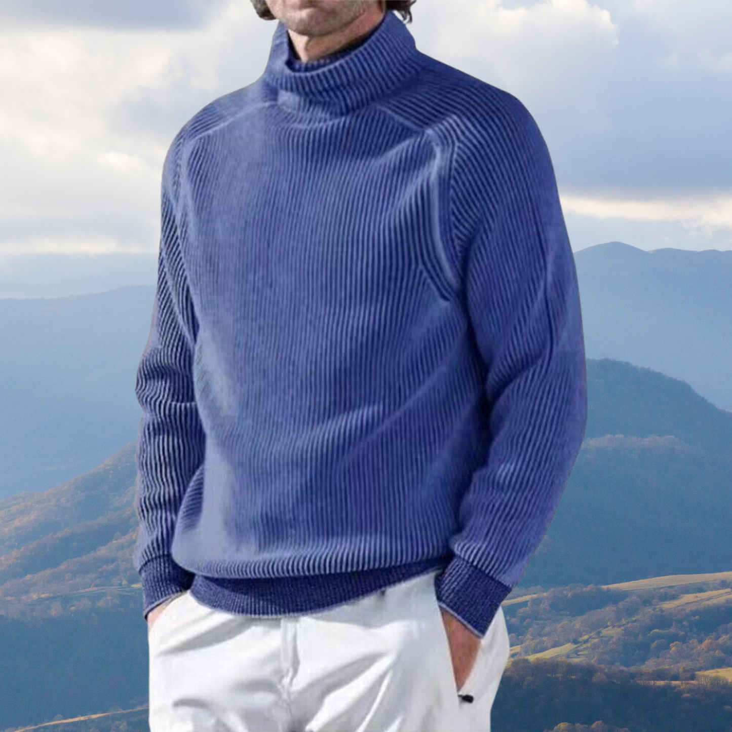 Men's Wool Blend Jumper with Roll Neck