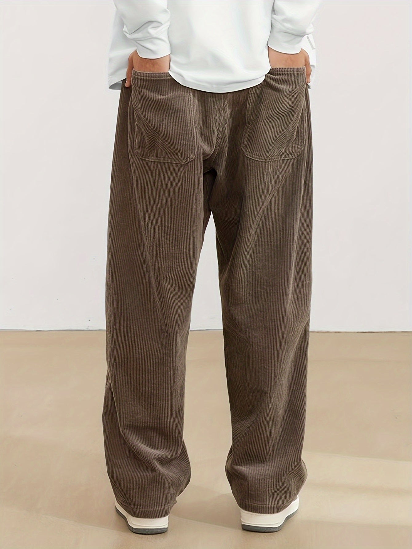 Men's Ribbed Wide Leg Trousers - Straight Fit