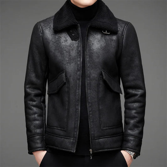 Men's Winter Jacket - Vegan Leather with Fleece Fur Lining