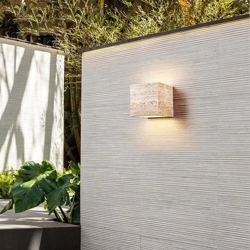 Minimalist Travertine Stone Square Outdoor Wall Light LED 1-Light