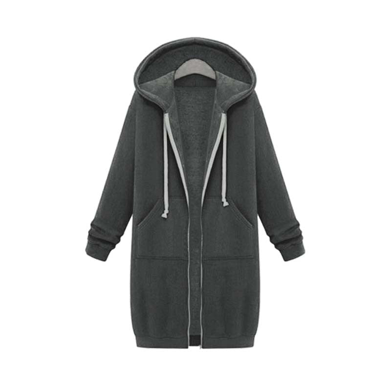 Women's Longline Zip-Up Hoodie Black - Cotton Blend