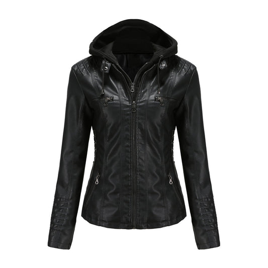 Women's Hooded Leather Jacket