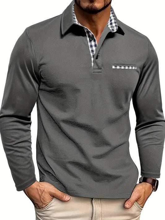 Adriano – Long Sleeve Polo Shirt With Check Details